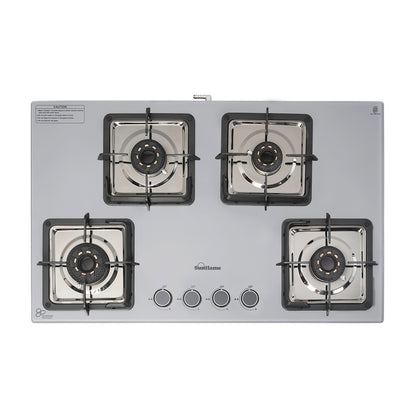 Ultra-Slim Grey 4 Burner Countertop Hob 80 cm Wide | Italian SABAF Valve