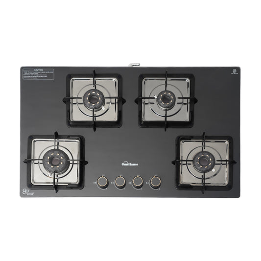 Ultra-Slim Black 4 Burner Countertop Hob 80 cm Wide | Italian SABAF Valve
