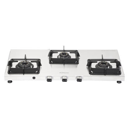 Sunflame 3 Burner Ultra-slim Stainless Steel Gas Stove 77 cm | Forged Brass Burners | 5-Year Warranty on Burners, SS Body & Valve by Sunflame | Auto Ignition | Pan Support with Flame Guard