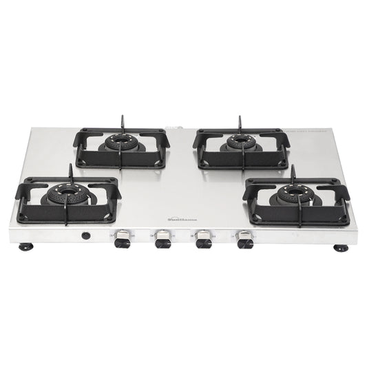 Sunflame 4 Burner Ultra-slim Stainless Steel Gas Stove 72 cm | Forged Brass Burners | 5-Year Warranty on Burners, SS Body & Valve by Sunflame | Auto Ignition | Pan Support with Flame Guard