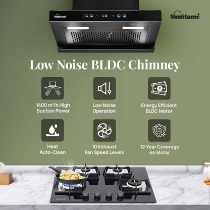 SF-AS60 | 60 cm BLDC Chimney | 1400 m³/hr suction | Low Noise Operation | Heat Auto Clean