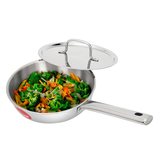 Triply Fry Pan with Stainless Steel Lid | 22 cm Diameter | Induction and Gas Stove Compatible