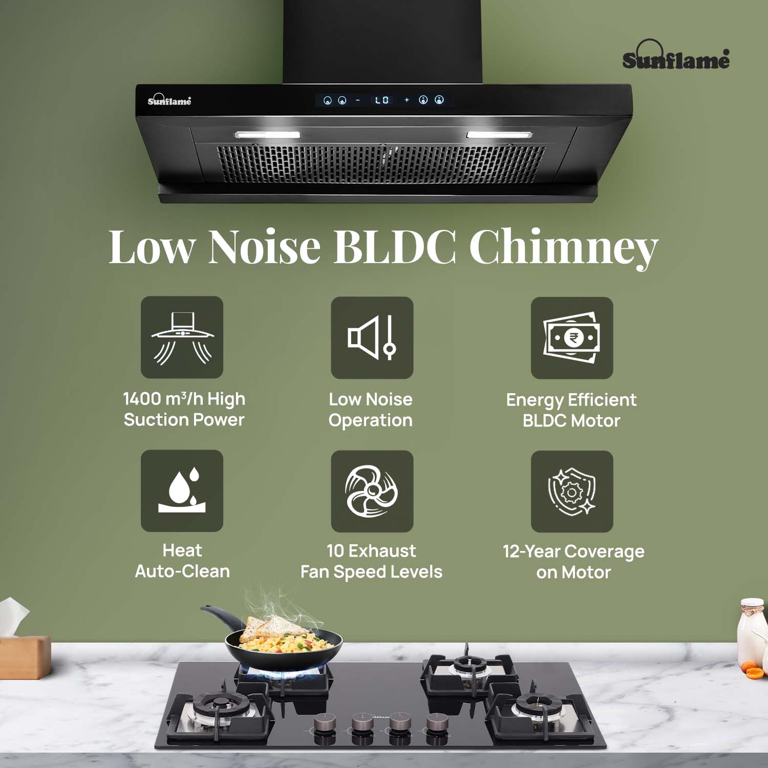 SF-AS90 | 90 cm BLDC Chimney | 1400 m³/hr suction | Low Noise