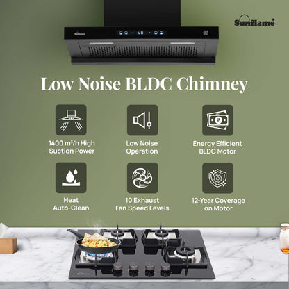 SF-AS75 | 75 cm BLDC Chimney | 1400 m³/hr suction | Low Noise Operation | Heat Auto Clean