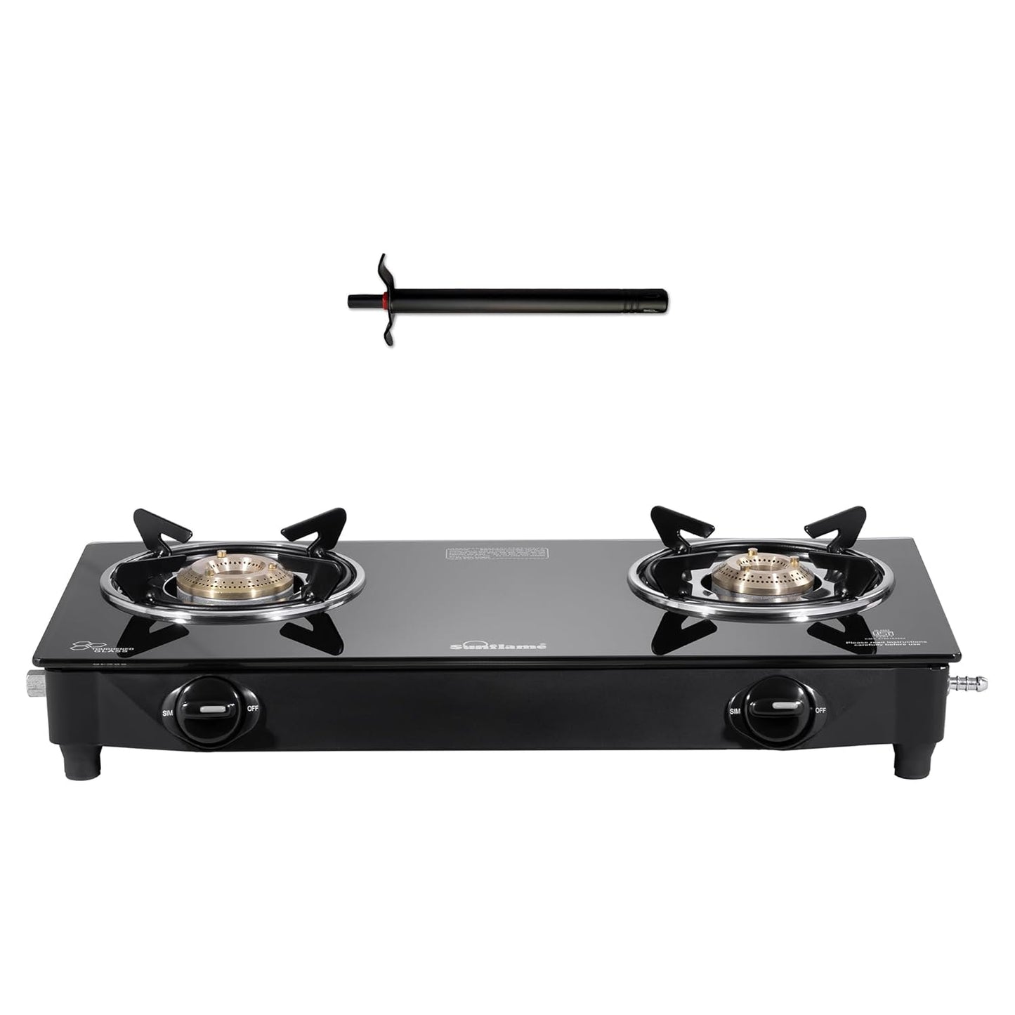 Sunflame Maleo 2 Burner Gas Stove | 1 Medium & 1 Small Brass Burners | 2 Year Product Coverage