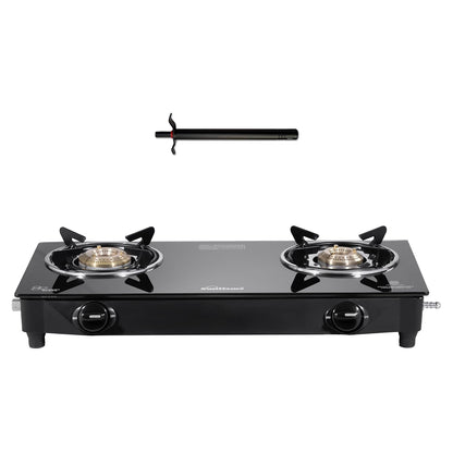 Sunflame Maleo 2 Burner Gas Stove | 1 Medium & 1 Small Brass Burners | 2 Year Product Coverage