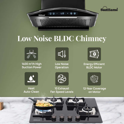 SF-RE60 | 60 cm BLDC Chimney | 1400 m³/hr suction | Low Noise Operation | Heat Auto Clean