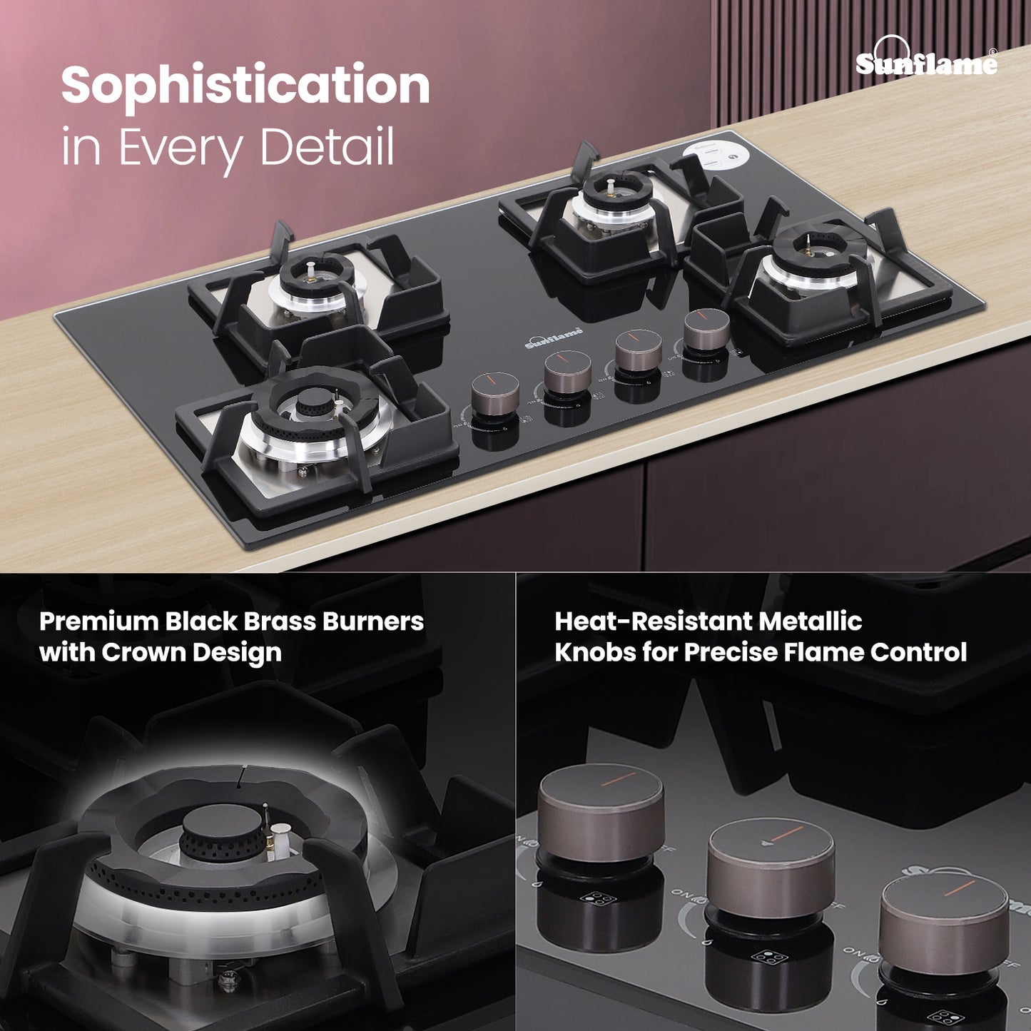 4 Burner Built-In & Countertop Flexi Hob 76 cm Wide | Flame Failure Detection