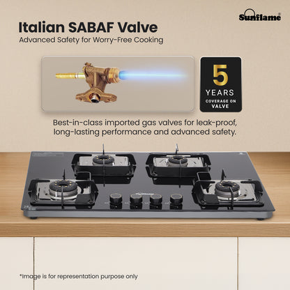 Ultra-Slim Black 4 Burner Countertop Hob 80 cm Wide | Italian SABAF Valve