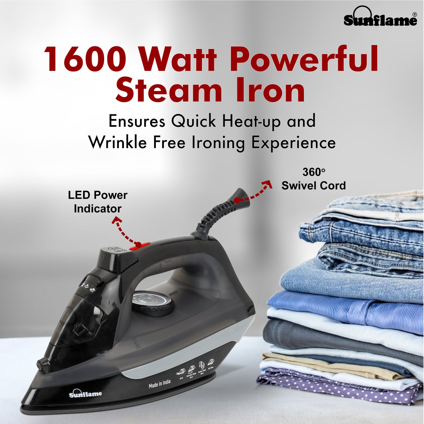 Steam Iron 1600 W with German Weilburger Non-Stick Coating | Large 220 ml Water Tank | High Steaming Rate I Self Cleaning Function | Vertical and Horizontal Ironing