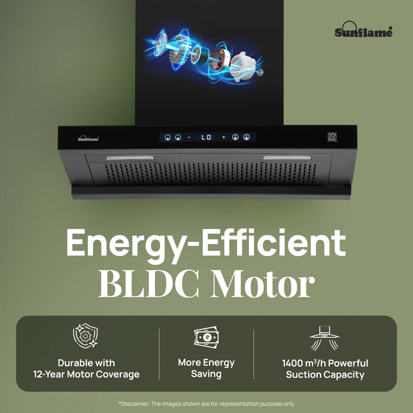 SF-AS75 | 75 cm BLDC Chimney | 1400 m³/hr suction | Low Noise Operation | Heat Auto Clean