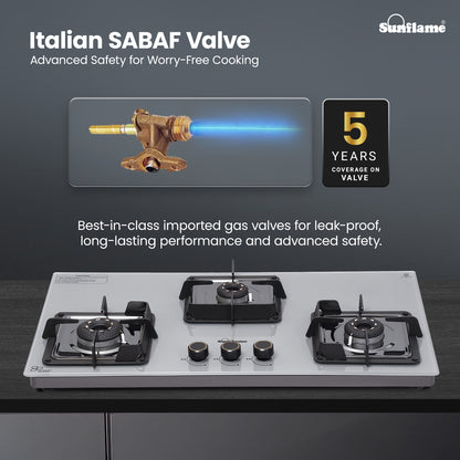 Ultra-Slim Grey 3 Burner Countertop Hob 80 cm Wide | Italian SABAF Valve