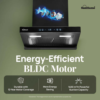 SF-AS60 | 60 cm BLDC Chimney | 1400 m³/hr suction | Low Noise Operation | Heat Auto Clean