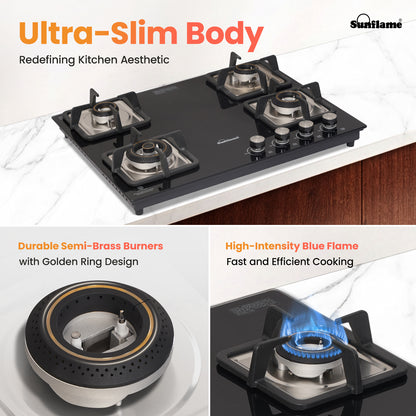 SFD 465 BCS 4 Burner Built-In & Countertop Flexi Hob 65 cm Wide | Ultra-Slim Body | 5 Year Glasstop Warranty