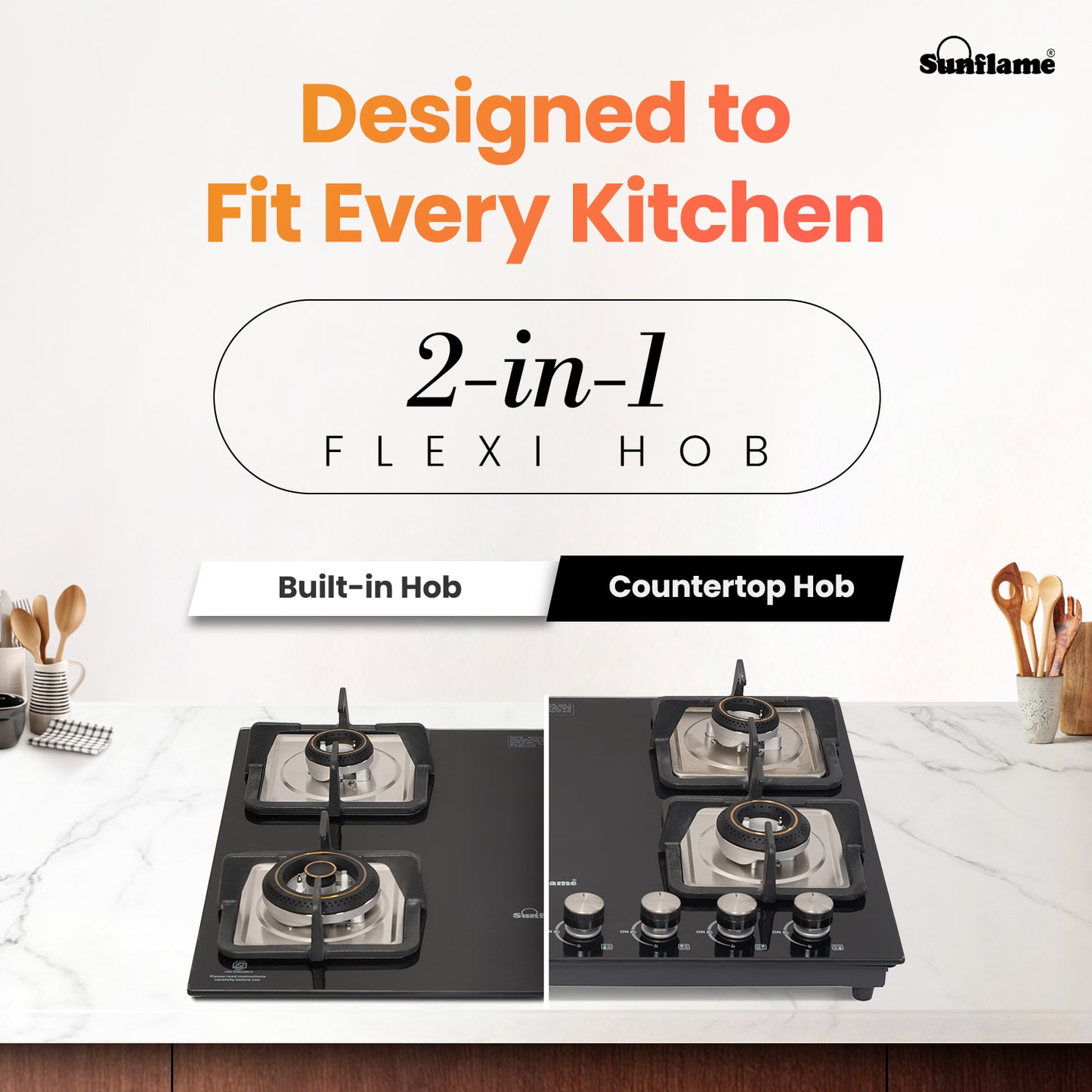SFD 465 BCS 4 Burner Built-In & Countertop Flexi Hob 65 cm Wide | Ultra-Slim Body | 5 Year Glasstop Warranty