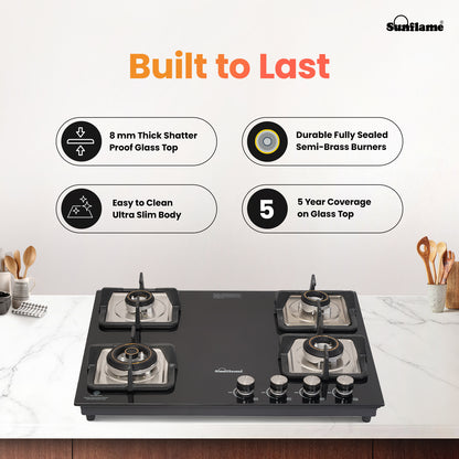 SFD 465 BCS 4 Burner Built-In & Countertop Flexi Hob 65 cm Wide | Ultra-Slim Body | 5 Year Glasstop Warranty
