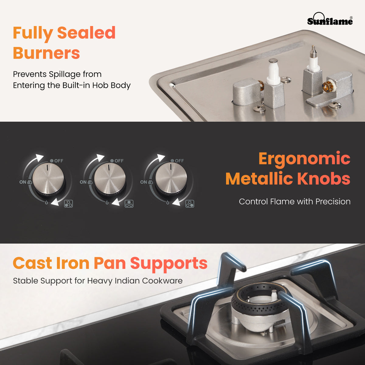 SFD 486 BCS 4 Burner Built-In & Countertop Flexi Hob 86 cm Wide | Ultra-Slim Body | 5 Year Glasstop Warranty