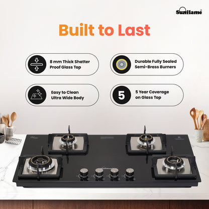 SFD 486 BCS 4 Burner Built-In & Countertop Flexi Hob 86 cm Wide | Ultra-Slim Body | 5 Year Glasstop Warranty