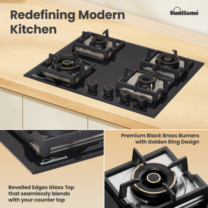 SFM 460 BCS 4 Burner Built-In & Countertop Flexi Hob 60 cm Wide | Ultra-Slim Body | 5 Year Glasstop Warranty