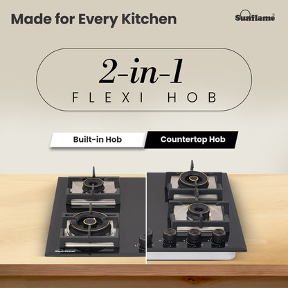 SFM 460 BCS 4 Burner Built-In & Countertop Flexi Hob 60 cm Wide | Ultra-Slim Body | 5 Year Glasstop Warranty