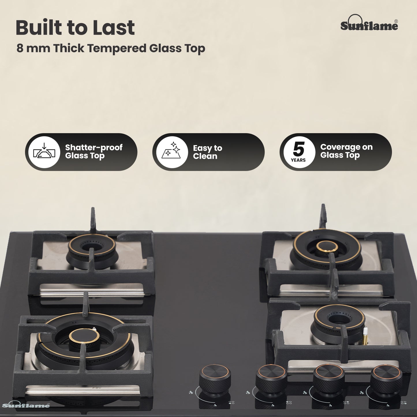 SFM 460 BCS 4 Burner Built-In & Countertop Flexi Hob 60 cm Wide | Ultra-Slim Body | 5 Year Glasstop Warranty