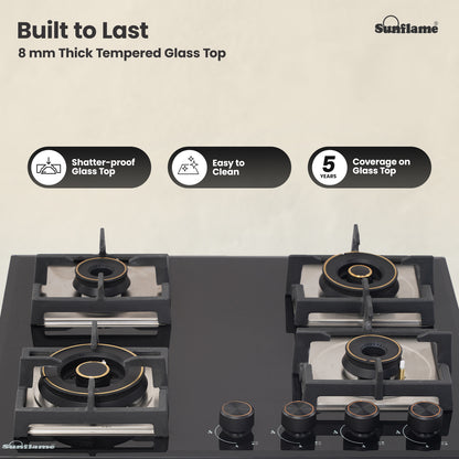SFM 460 BCS 4 Burner Built-In & Countertop Flexi Hob 60 cm Wide | Ultra-Slim Body | 5 Year Glasstop Warranty