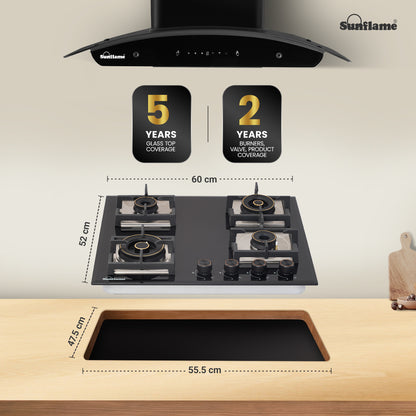 SFM 460 BCS 4 Burner Built-In & Countertop Flexi Hob 60 cm Wide | Ultra-Slim Body | 5 Year Glasstop Warranty