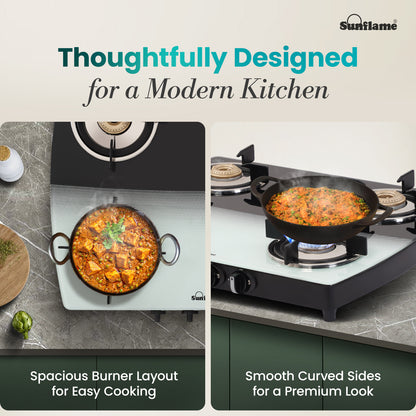 SGM 4 Burner Gas Stove | 1 Jumbo, 1 Medium, 2 Small Brass Burner | Toughened Glass Top