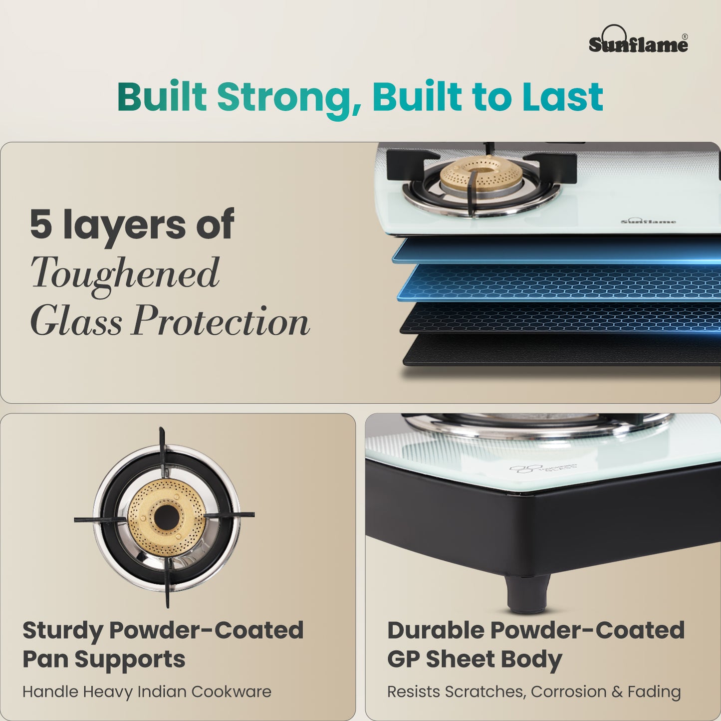 SGM 4 Burner Gas Stove | 1 Jumbo, 1 Medium, 2 Small Brass Burner | Toughened Glass Top