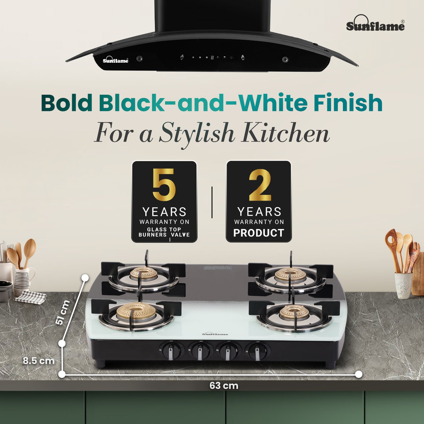 SGM 4 Burner Gas Stove | 1 Jumbo, 1 Medium, 2 Small Brass Burner | Toughened Glass Top