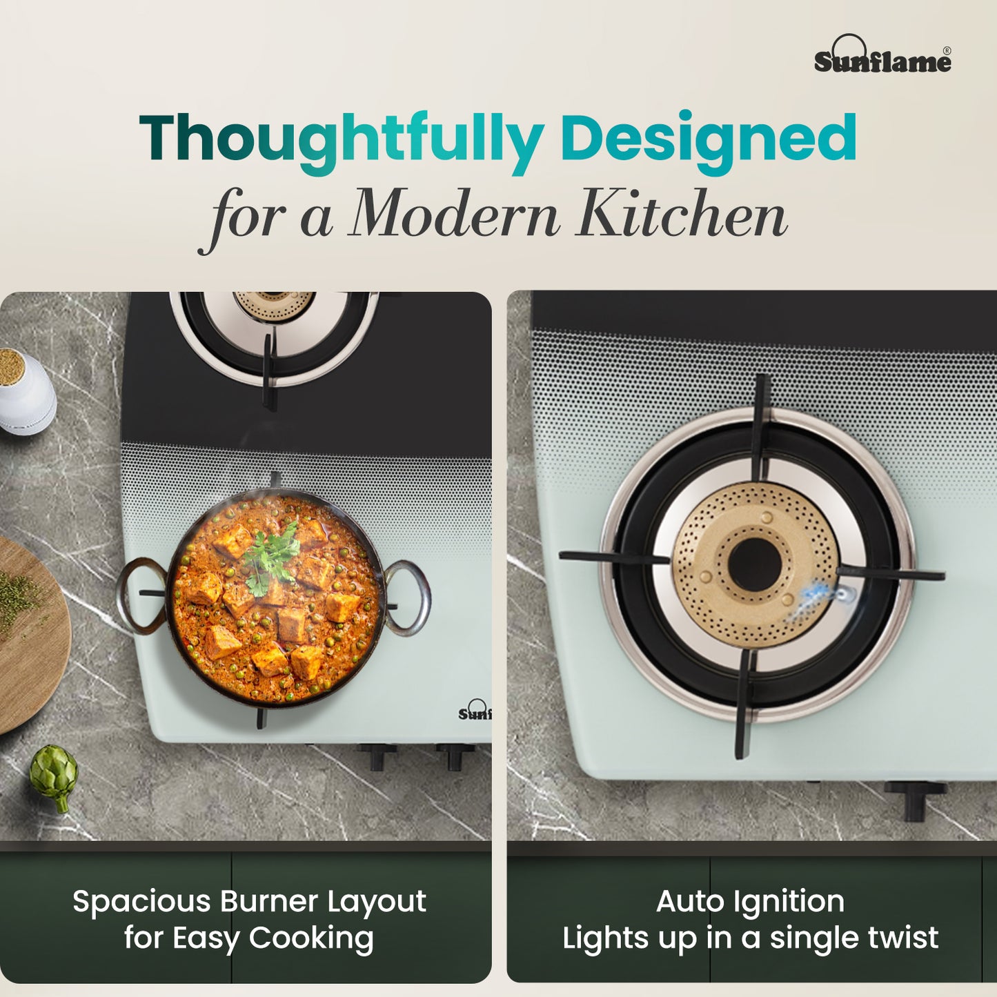 SGM 4 Burner Gas Stove with Auto-Ignition | 1 Jumbo, 1 Medium, 2 Small Brass Burner | Toughened Glass Top