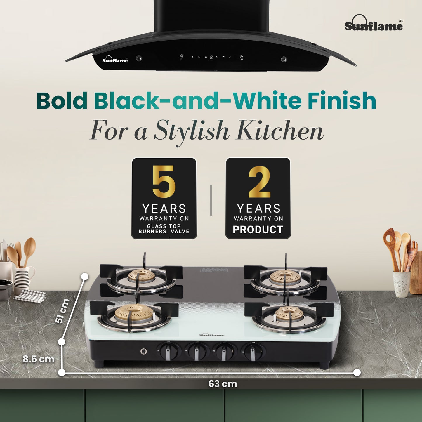 SGM 4 Burner Gas Stove with Auto-Ignition | 1 Jumbo, 1 Medium, 2 Small Brass Burner | Toughened Glass Top