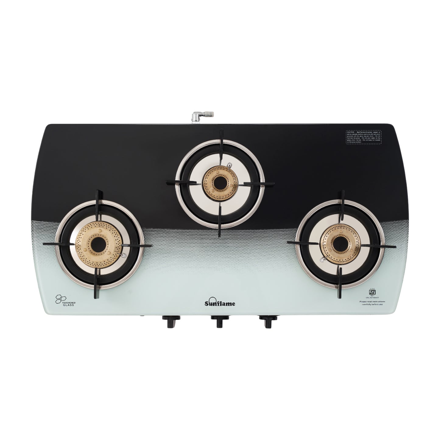 SGM 3 Burner Gas Stove with Auto-Ignition | 1 Jumbo, 1 Medium, 1 Small Brass Burner | Toughened Glass Top