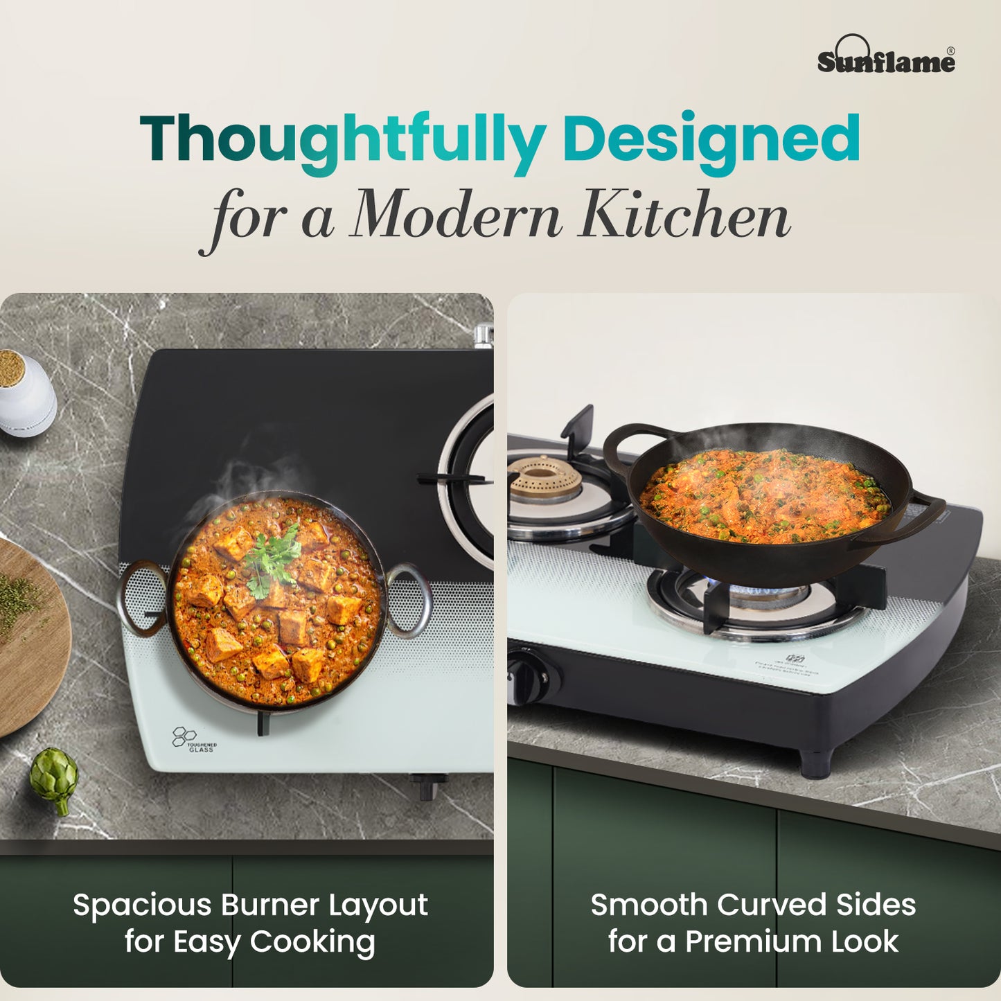 SGM 3 Burner Gas Stove | 1 Jumbo, 1 Medium, 1 Small Brass Burner | Toughened Glass Top