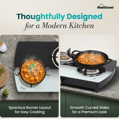 SGM 3 Burner Gas Stove | 1 Jumbo, 1 Medium, 1 Small Brass Burner | Toughened Glass Top