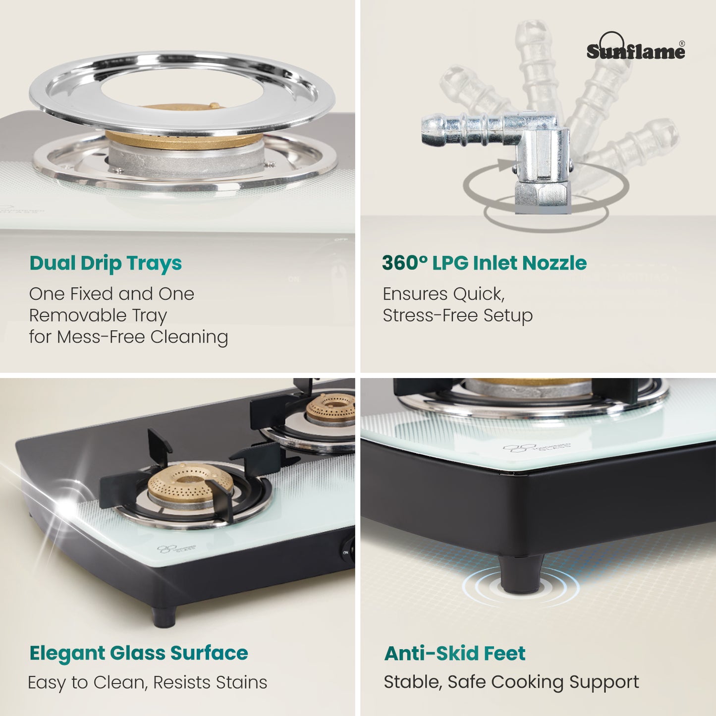 SGM 3 Burner Gas Stove | 1 Jumbo, 1 Medium, 1 Small Brass Burner | Toughened Glass Top