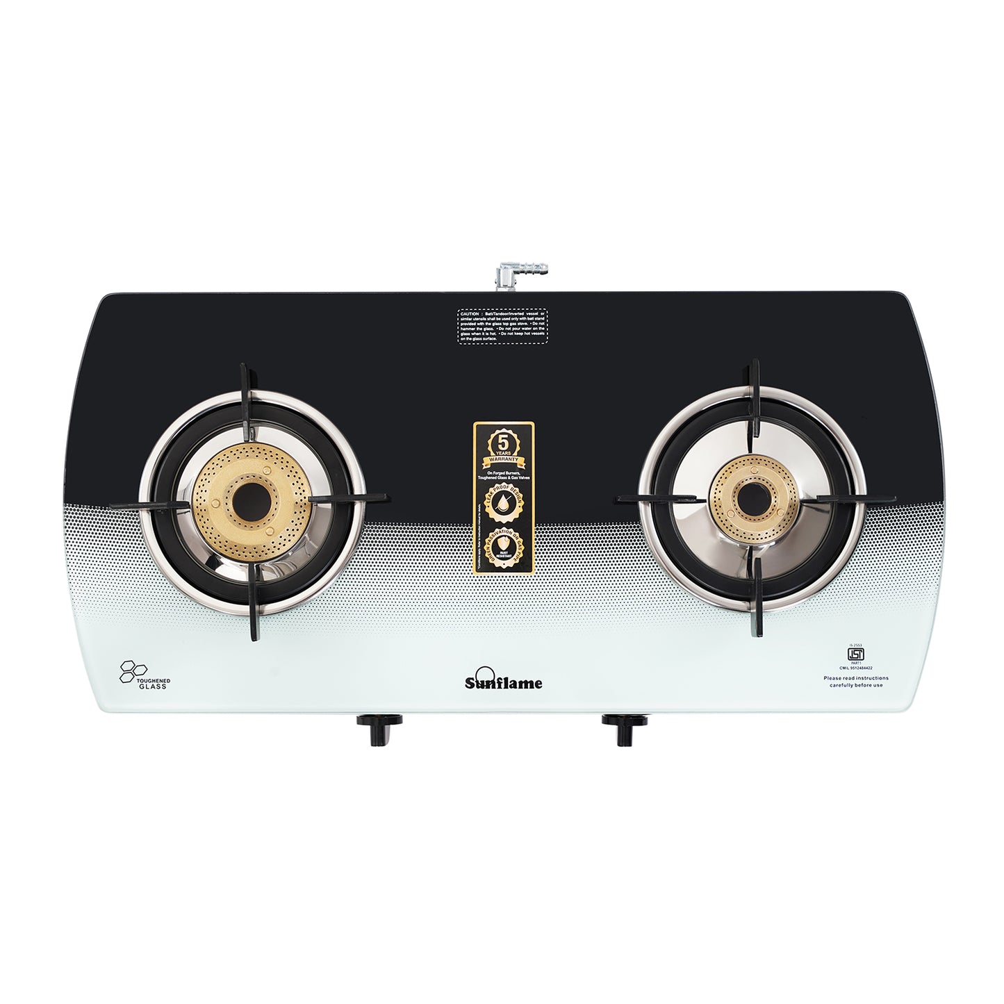 SGM 2 Burner Gas Stove | 1 Jumbo, 1 Small Brass Burner | Toughened Glass Top
