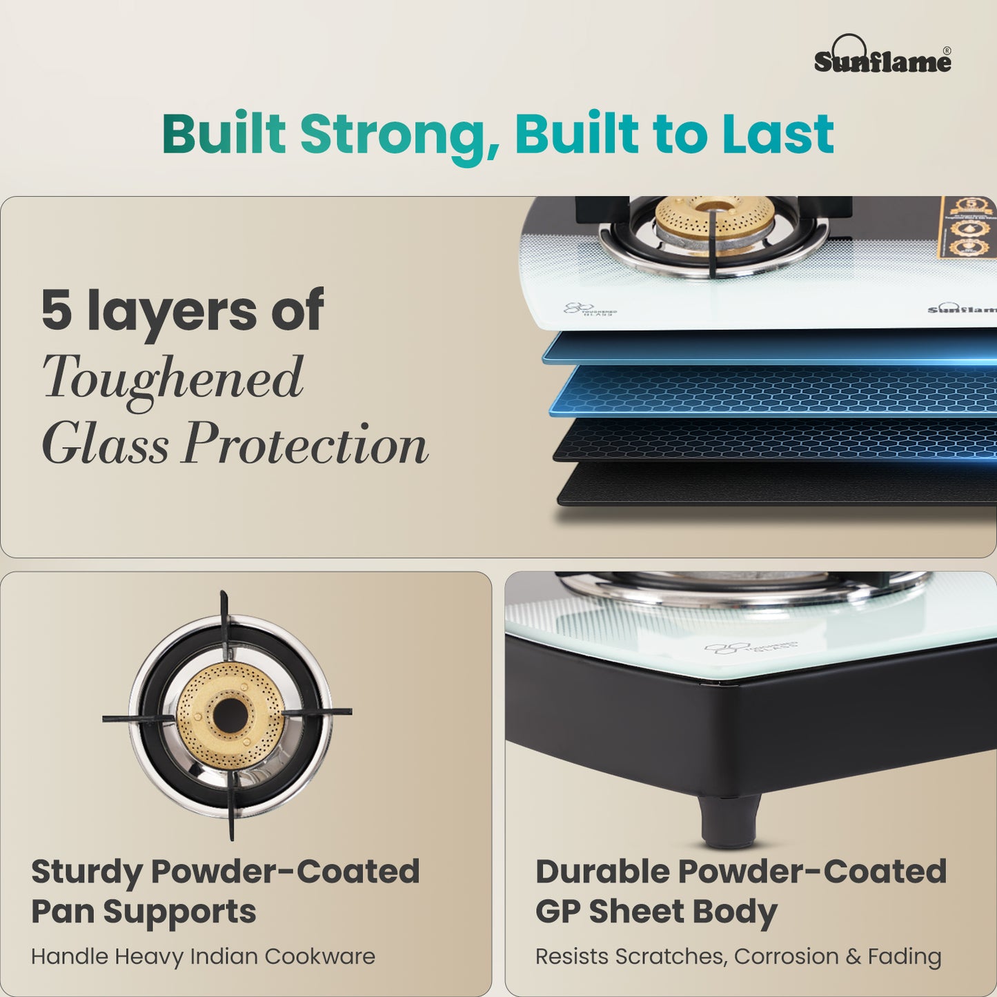 SGM 2 Burner Gas Stove | 1 Jumbo, 1 Small Brass Burner | Toughened Glass Top