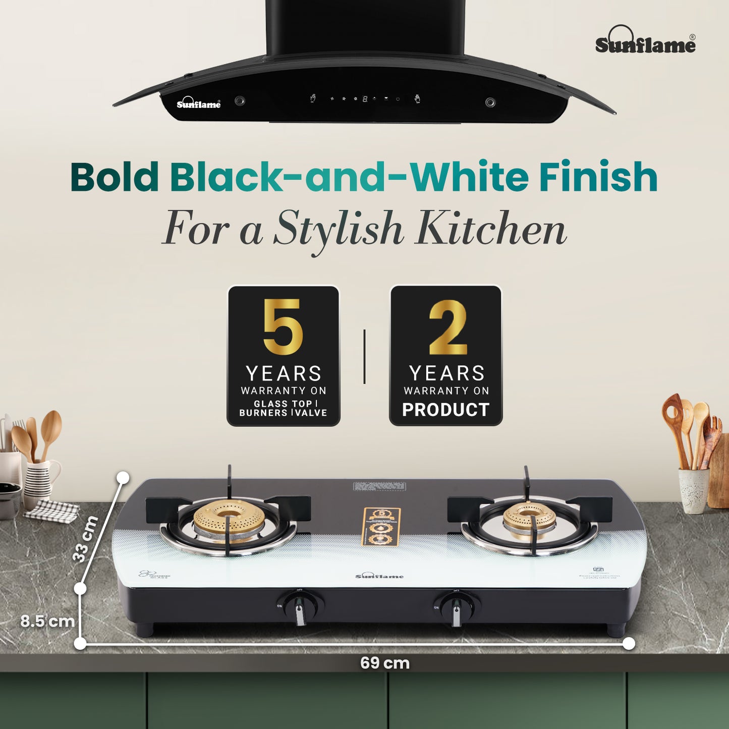 SGM 2 Burner Gas Stove | 1 Jumbo, 1 Small Brass Burner | Toughened Glass Top