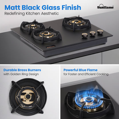 SHA 360 OBR 3 Burner Built-In & Countertop Flexi Hob 60 cm Wide | Flame Failure Device | 10 Year Glasstop Warranty