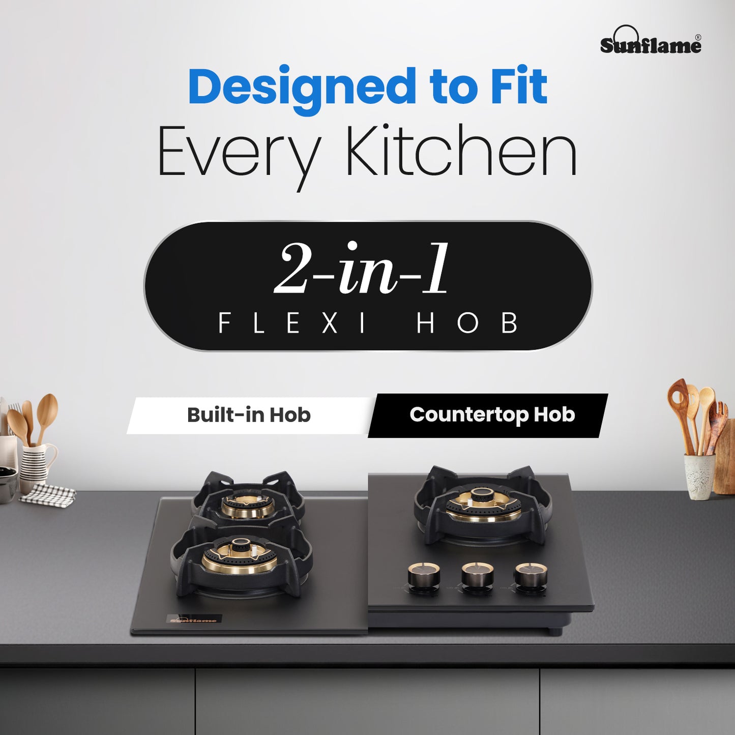 SHA 360 OBR 3 Burner Built-In & Countertop Flexi Hob 60 cm Wide | Flame Failure Device | 10 Year Glasstop Warranty