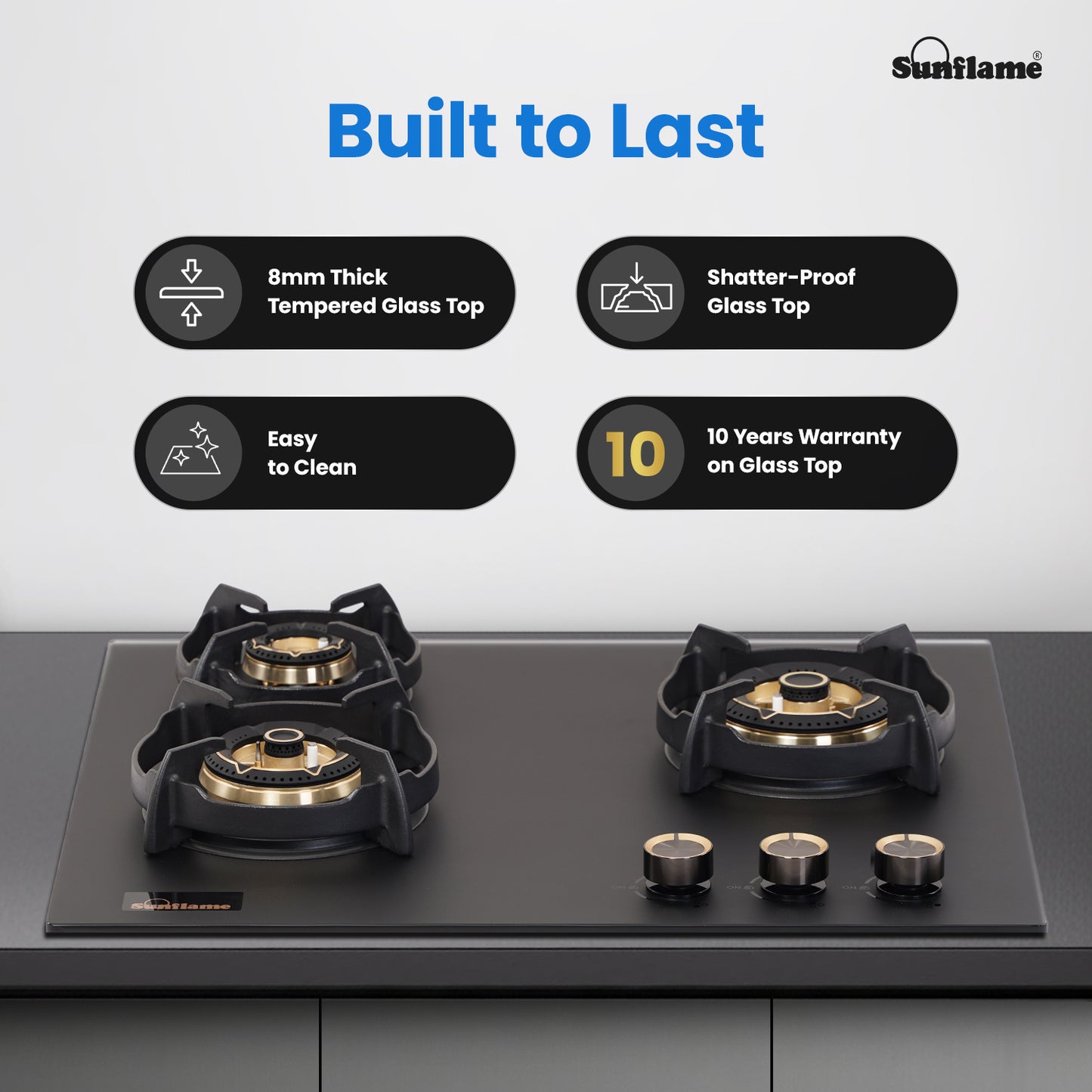 SHA 360 OBR 3 Burner Built-In & Countertop Flexi Hob 60 cm Wide | Flame Failure Device | 10 Year Glasstop Warranty