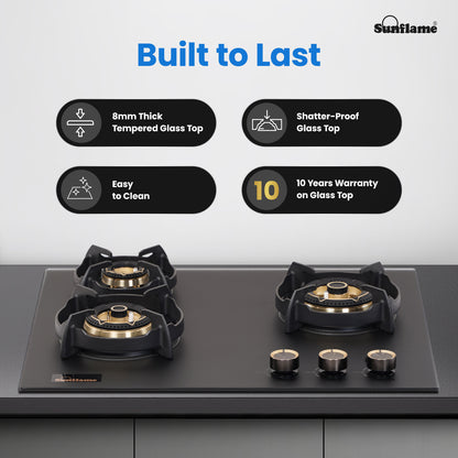 SHA 360 OBR 3 Burner Built-In & Countertop Flexi Hob 60 cm Wide | Flame Failure Device | 10 Year Glasstop Warranty