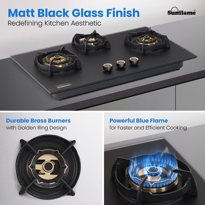 SHA 378 OBR 3 Burner Built-In & Countertop Flexi Hob 78 cm Wide | Flame Failure Device | 10 Year Glasstop Warranty