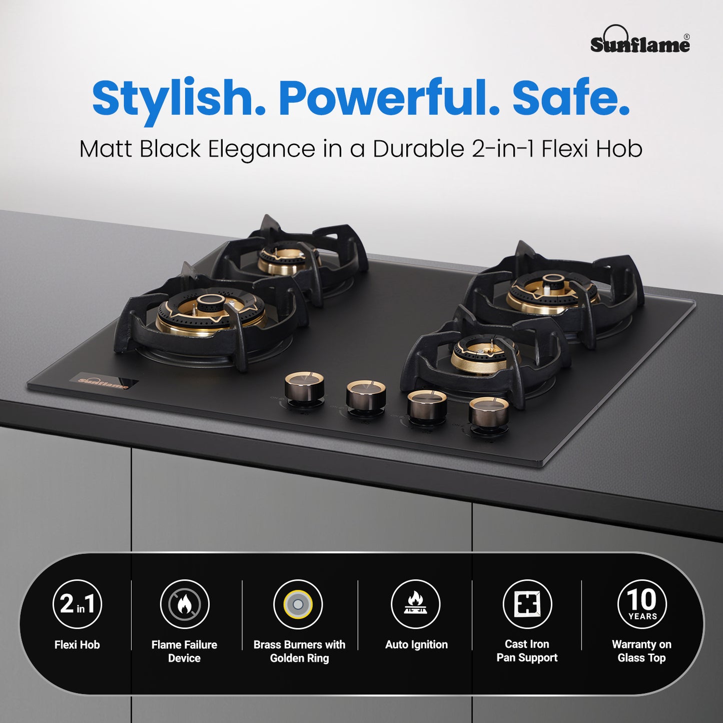 SHA 460 OBR 4 Burner Built-In & Countertop Flexi Hob 60 cm Wide | Flame Failure Device | 10 Year Glasstop Warranty