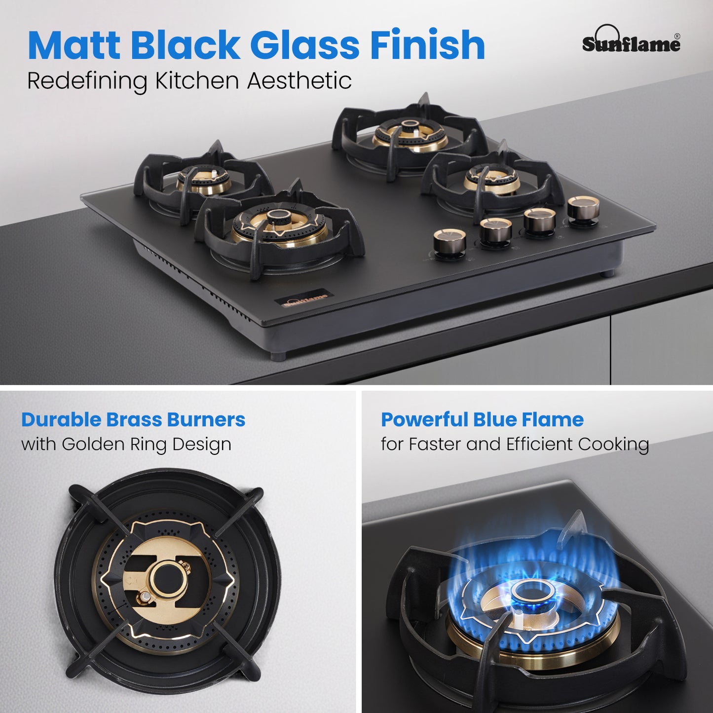 SHA 460 OBR 4 Burner Built-In & Countertop Flexi Hob 60 cm Wide | Flame Failure Device | 10 Year Glasstop Warranty