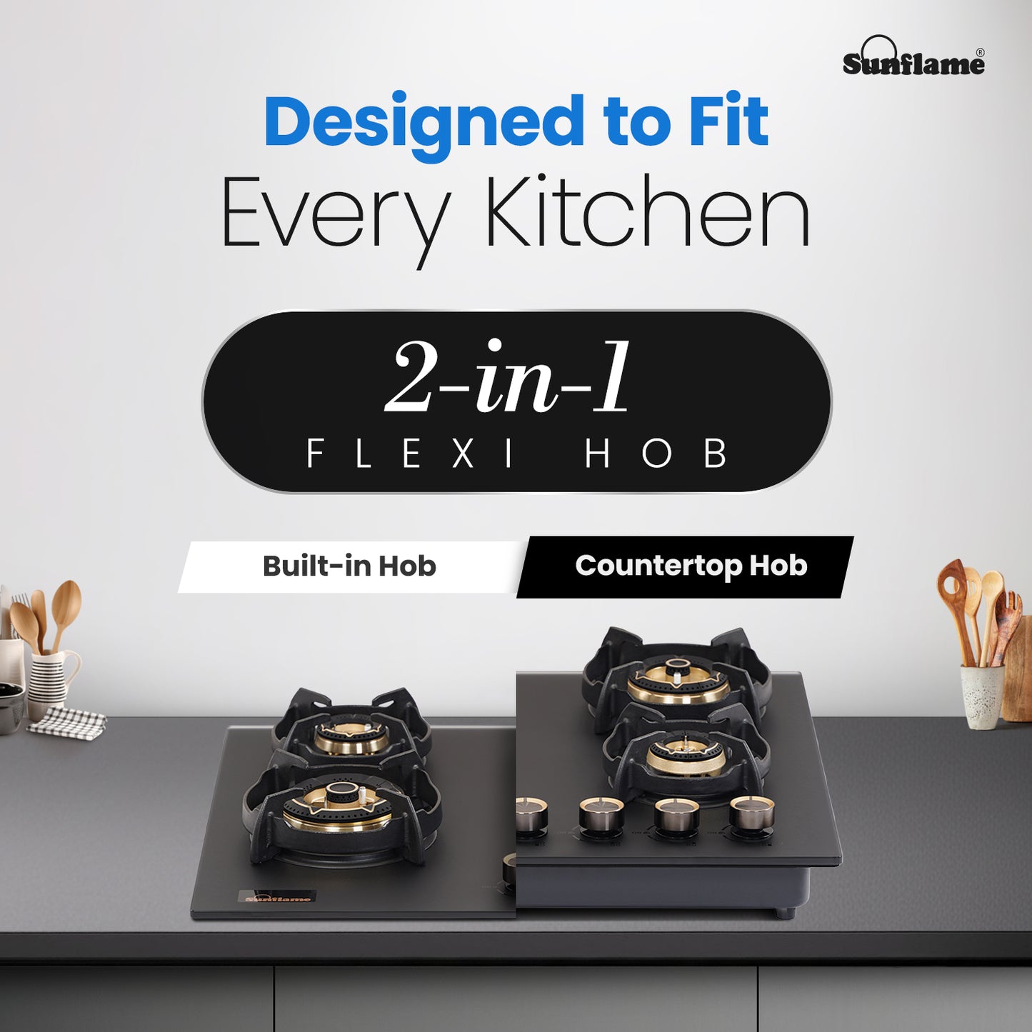 SHA 460 OBR 4 Burner Built-In & Countertop Flexi Hob 60 cm Wide | Flame Failure Device | 10 Year Glasstop Warranty