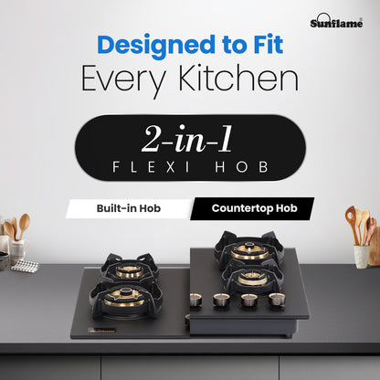 SHA 460 OBR 4 Burner Built-In & Countertop Flexi Hob 60 cm Wide | Flame Failure Device | 10 Year Glasstop Warranty