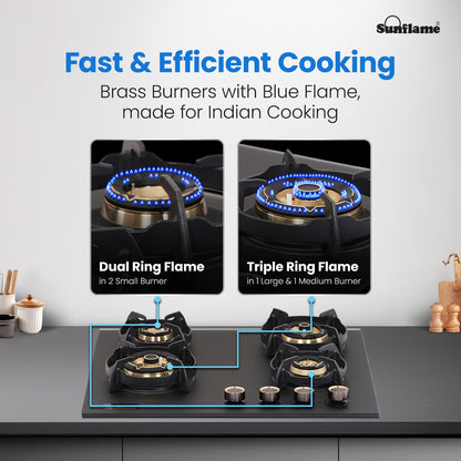 SHA 460 OBR 4 Burner Built-In & Countertop Flexi Hob 60 cm Wide | Flame Failure Device | 10 Year Glasstop Warranty