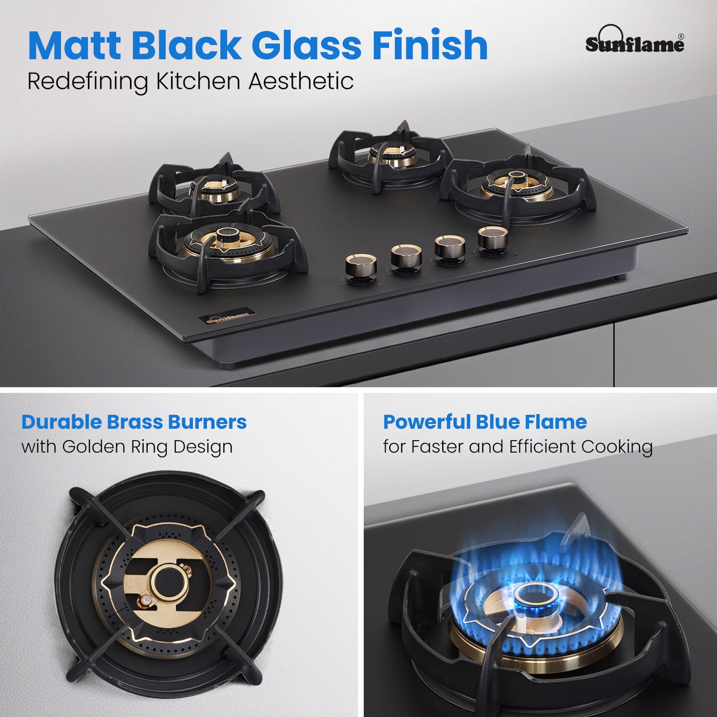 SHA 480 OBR 4 Burner Built-In & Countertop Flexi Hob 80 cm Wide | Flame Failure Device | 10 Year Glasstop Warranty